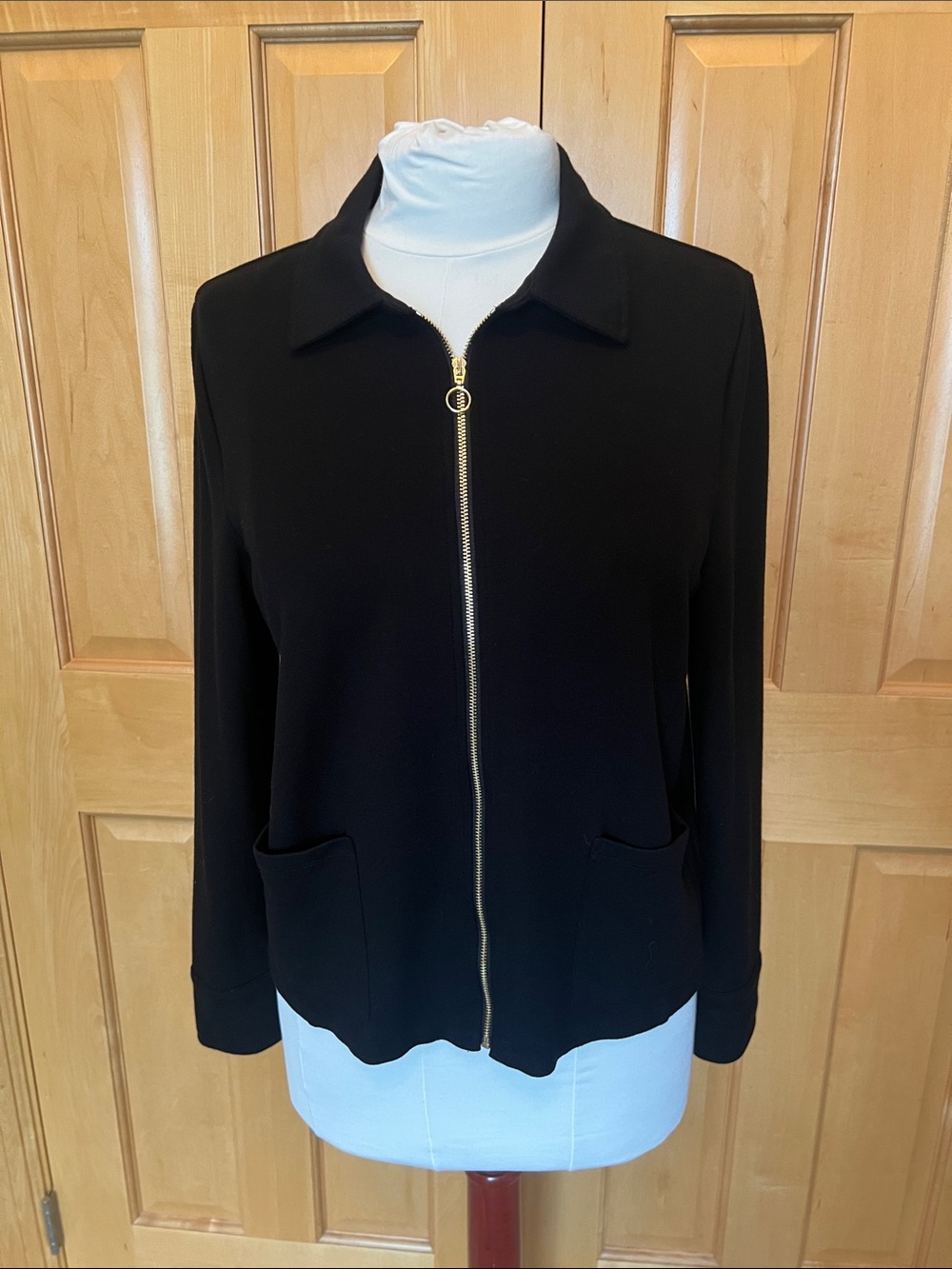 Talbots Black Zip-Front Jacket with Gold Hardware